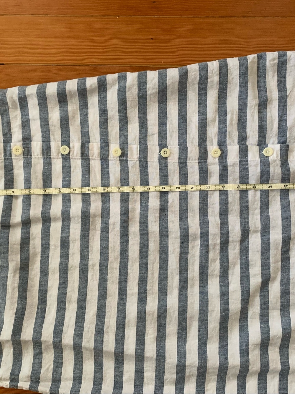 100% Linen Striped Blue & White Long Skirt with Button Front - Picture 7 of 8